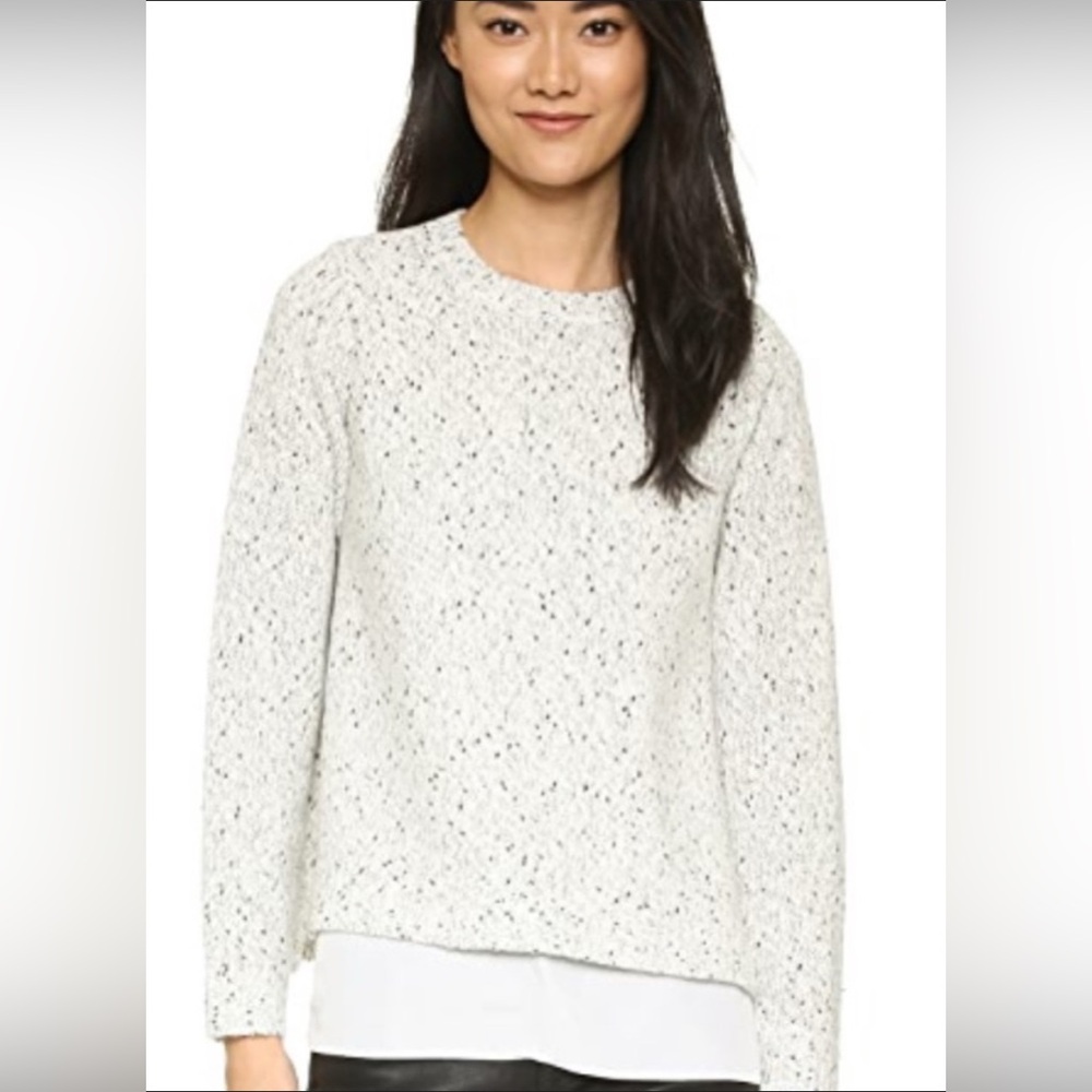 Club Monaco Kaelane Mixed Quiet Luxury White Grey Speckled Crew Neck Sweater